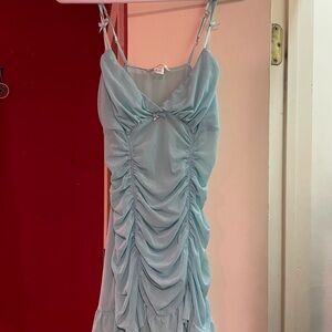 Vintage Light Blue Ruched Mini Dress